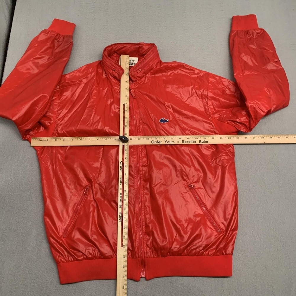 Vtg Izod Lacoste Jacket Mens L Gloss‎ Red Bomber Full Zip Windbreaker 80s Hooded - Picture 6 of 11